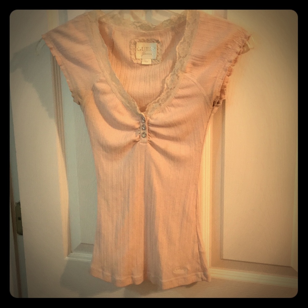 Guess pink lace top
